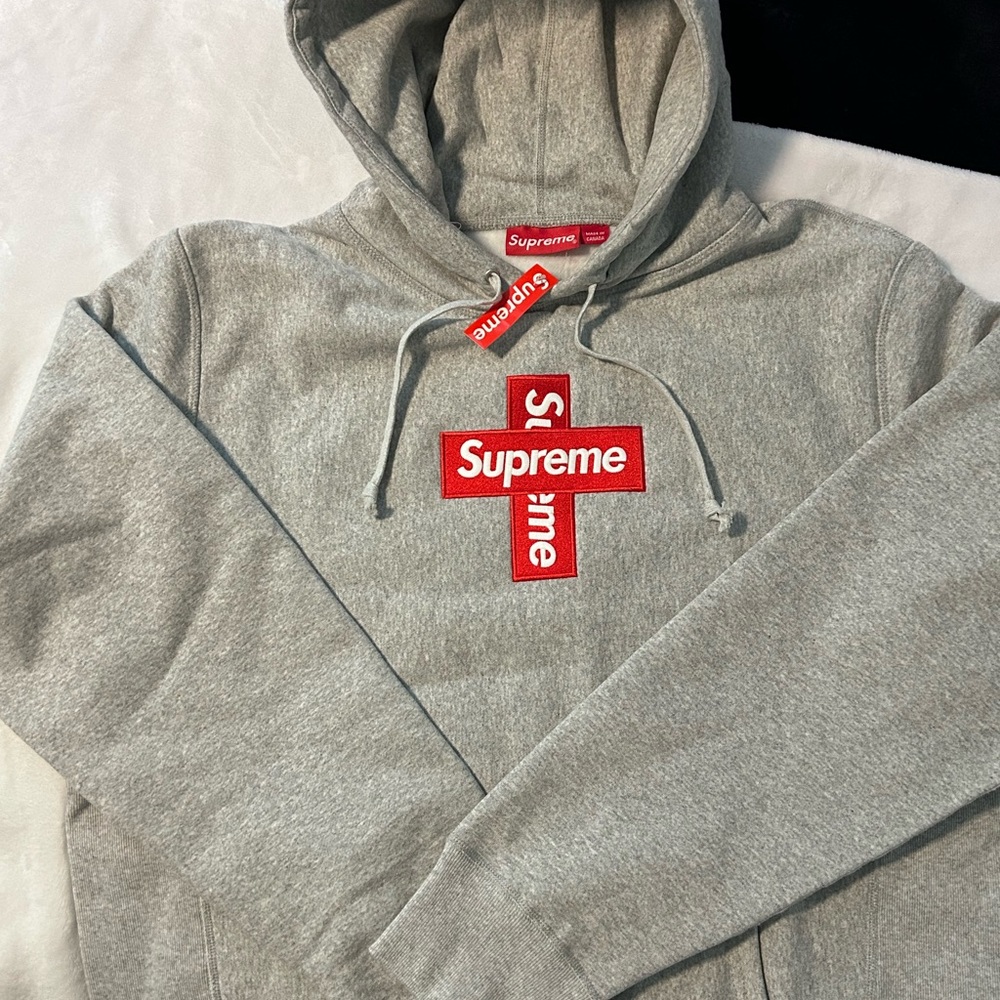 Supreme Heather Gray Hoodie with Red Tag